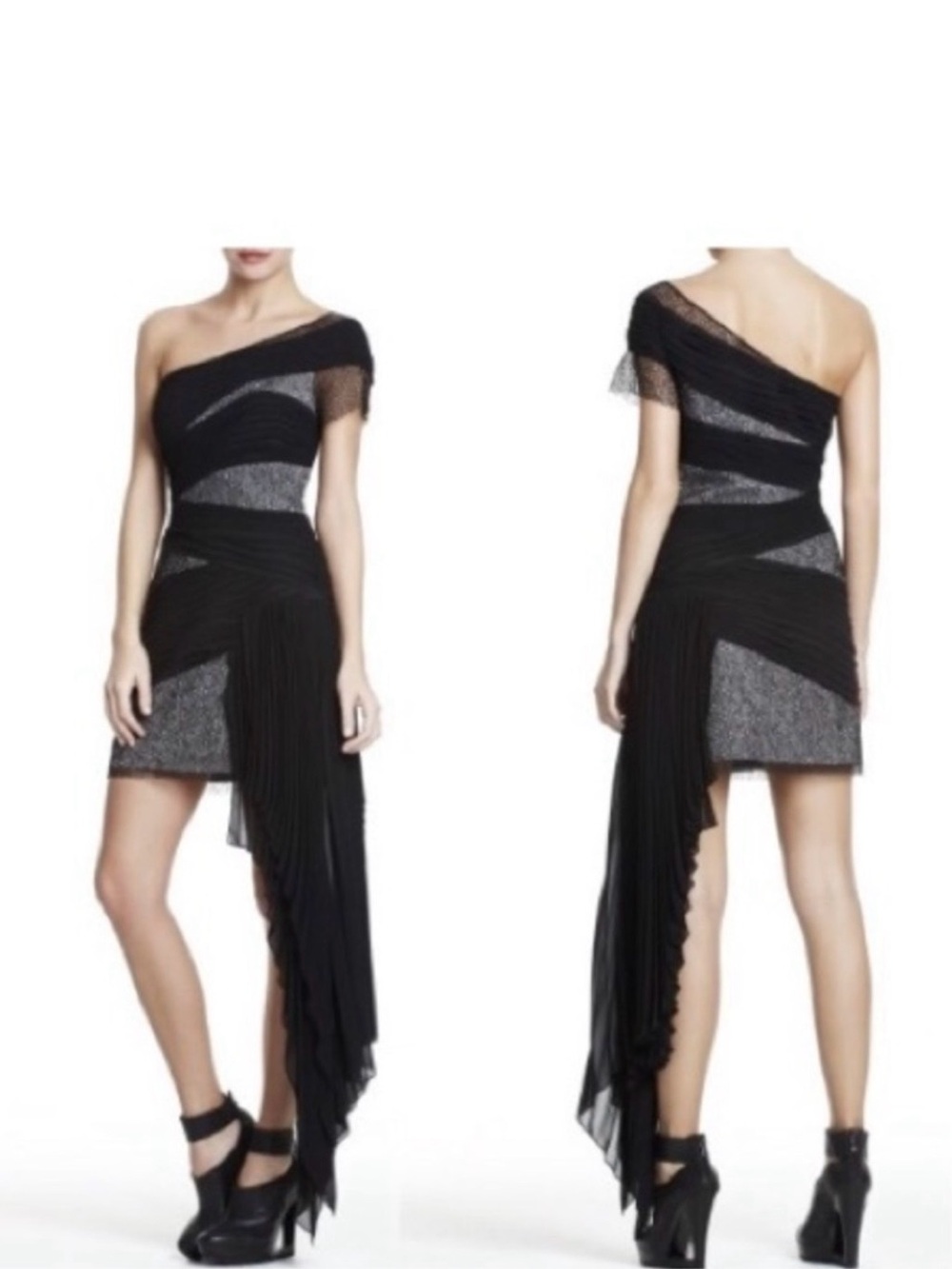 BCBGMaxAzria Black & Silver One-Shoulder Cocktail Dress